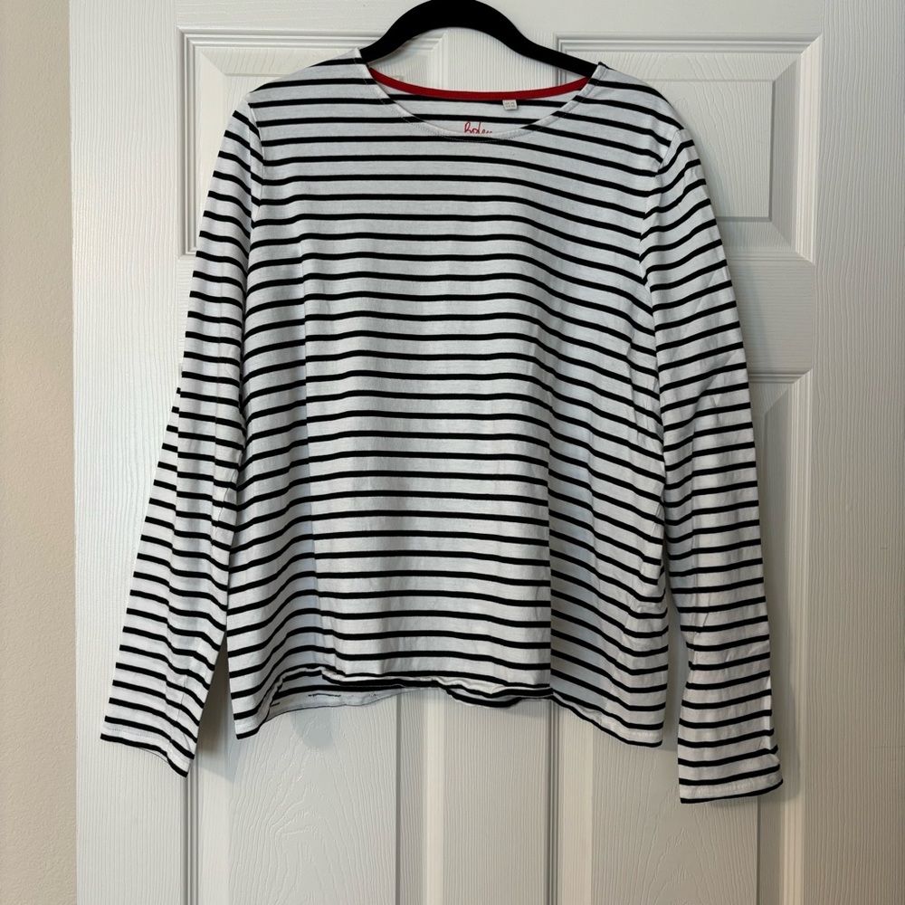 Boden Stripes Ahead Of The Rest Long Sleeve Top, Striped White/Black Size 14